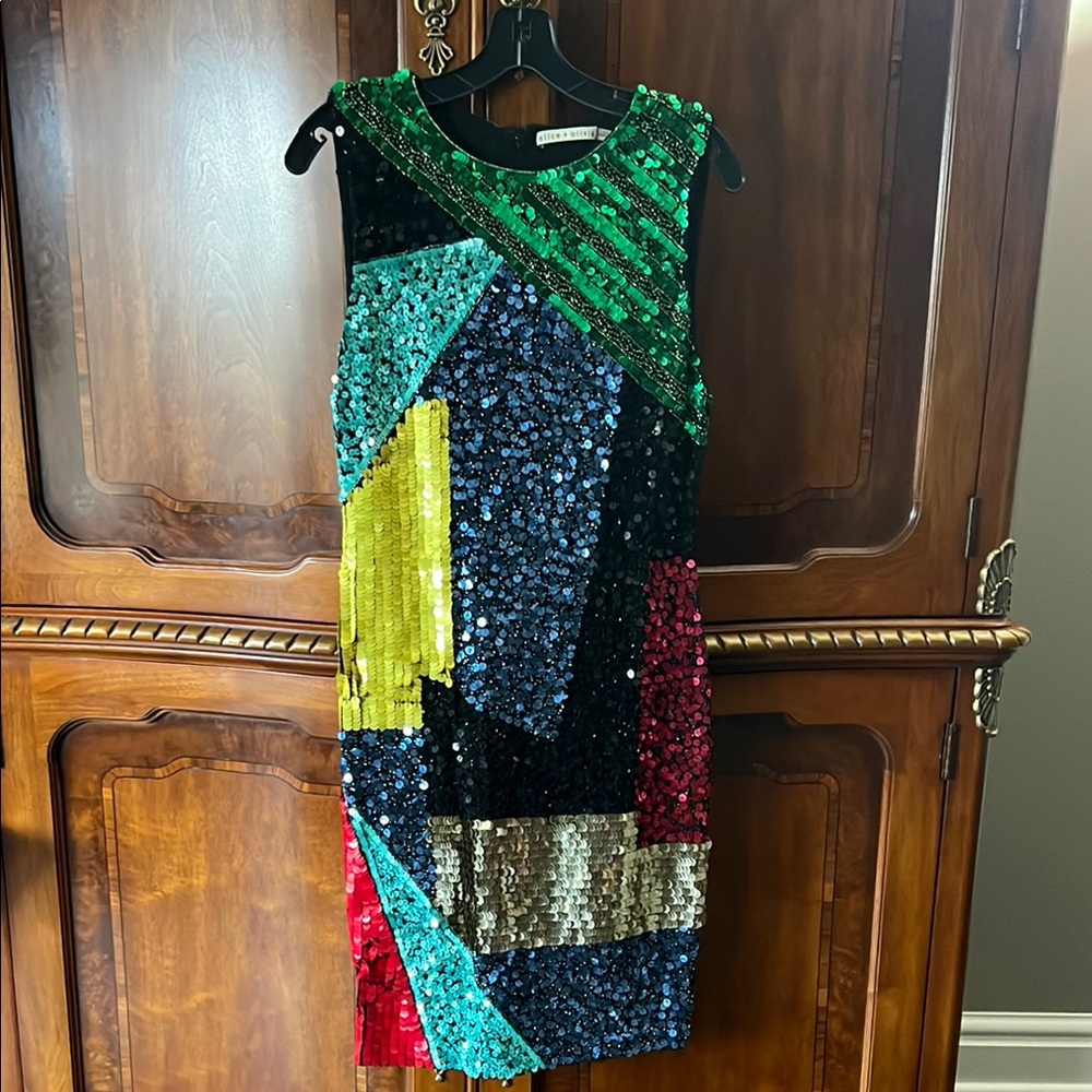Alice + Olivia Green and Blue Sequin Dress
